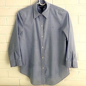womens ralph lauren classic preppy light blue and white checked blouse size s
